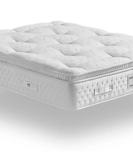 Colchón Patio de Senttix con más de 4.500 muelles ensacados Multispring, látex Talalay, tejido de viscosa natural y tratamiento Hydra+ para un descanso adaptable y transpirable.