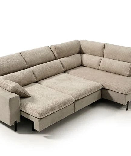 Sofá deslizante moderno Cora con sistema de bandeja extraíble y cabezales ajustables en varias posiciones para mayor comodidad.