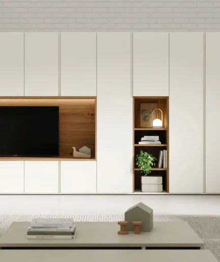 Mueble de comedor y librería de Verge con estantes abiertos y cerrados, ideal para organizar libros, vajilla y decoración en un salón moderno.