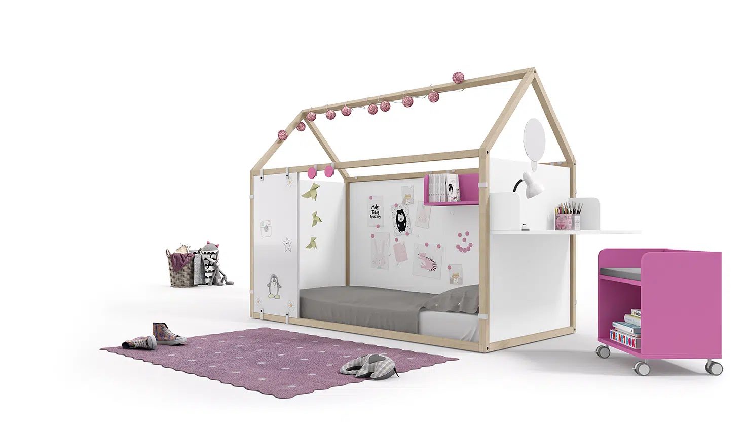 0602-ros-mini-0007-a.jpg Una casita con pizarra blanca le encantará a vuestr@ hij@. Se trata de una cama casita donde podréis personalizar cada panel. La pizarra blanca es ideal para que pueda dibujar abiertamente con un rotulador, sin necesidad de ensuciar nada. También existe la opción de elegir una pizarra de tizas ¿qué le gustará más? Las camas casita de #lavieenROS que se pueden personalizar. Son camas infantiles para colchón de 190×90. Podéis elegir el color de la estructura y los paneles que le acompañan. En el apartado de acabados y tiradores de la web podréis crear vuestro mood favorito. Encontraréis disponibles paneles imantados, paneles con pizarra blanca, pizarra con tiza e incluso espejo. ¿Preferís añadir un escritorio? También es posible. E incluso estanterías para cuentos o cortinas. Podéis ver más ejemplos en la web. En Muebles ROS podréis realizar un proyecto a medida para una habitación infantil, a vuestro gusto. Las camas casita con pizarra blanca son encantadoras. Encontrad en vuestra tienda distribuidora más cercana la que mejor encaje con vuestro gusto y necesidades. Además, ¿sabes cómo decorar una habitación infantil? En el catálogo MOOD ROS MINI encontrarás la forma ideal de hacerlo: diseños de ropa de cama, papel de pared infantil, cojines, alfombras, cuadros infantiles y mucho más. Todo combinado a vuestro gusto.