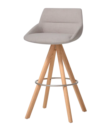 Taburetes tapizados giratorios con base de roble macizo de 4 radios, disponibles en altura media y alta