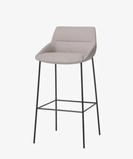 Taburetes tapizados de diseño con base de acero de 4 patas, disponibles en altura media y alta