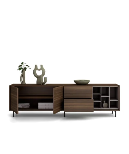 Mueble TV ROAN con 2 puertas, 2 cajones y huecos de almacenaje, diseño funcional de 50 cm de alto