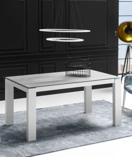 Mesa rectangular extensible Armonía de Indesan con tapa de diseño moderno y sistema de apertura con ruedas ocultas.