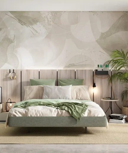 Dormitorio moderno con cabecero SLOT para cama de 135 o 150 cm, con opción de iluminación LED y dos mesitas de noche diferentes a cada lado. La estancia presenta una decoración contemporánea con muebles coordinados y complementos de la colección ReLoveution, creando un espacio funcional y personalizado.