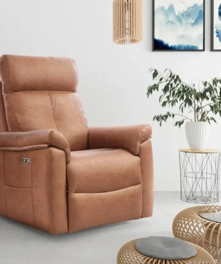 Sillón relax Soria tapizado en tela desenfundable con mecanismo eléctrico o manual, asiento ergonómico, función elevadora y diseño cómodo para salón.